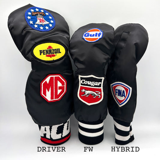 Vintage Custom Head Cover Set  / Driver / 1W / Fairway Wood / FW / Utility / Hybrid / UT / Black / OGHCP001-Black Set