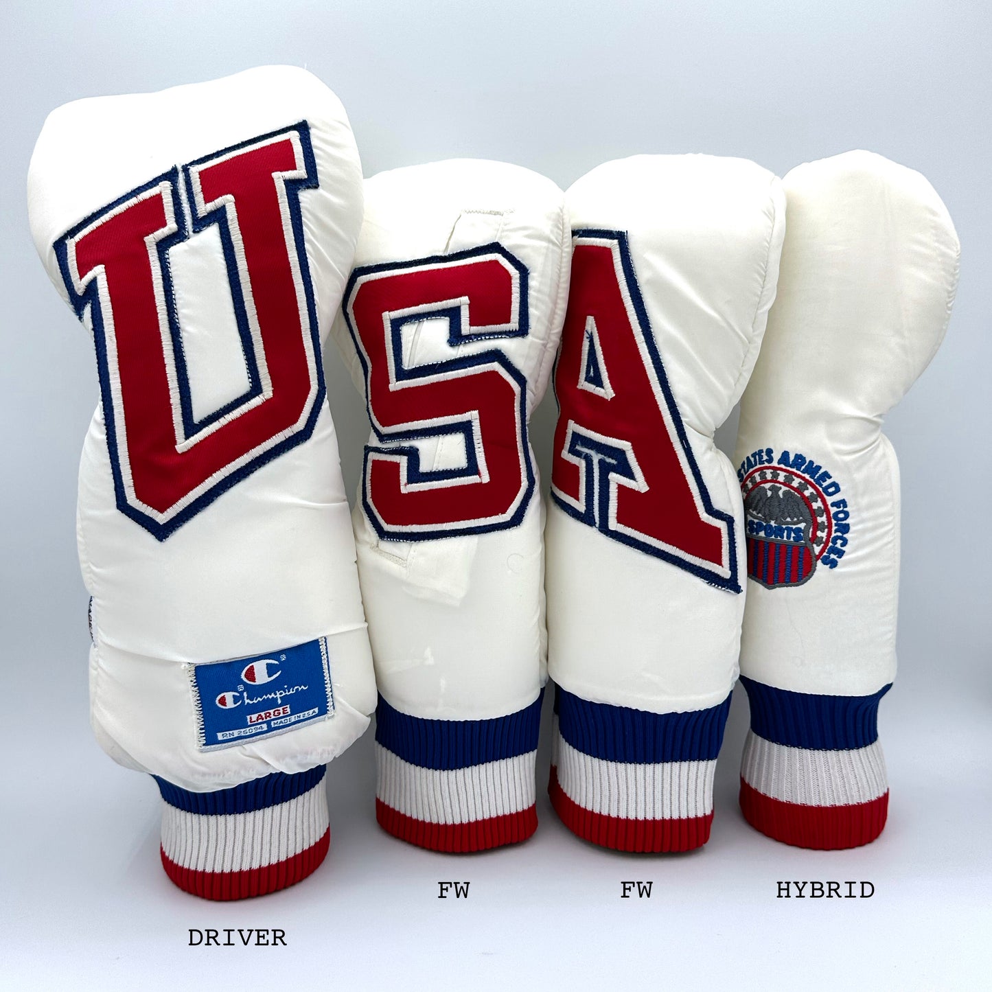 Vintage Custom Head Cover Set  / Driver / 1W / Fairway Wood / FW / Utility / Hybrid / UT / White / OGHCP001-USA Set