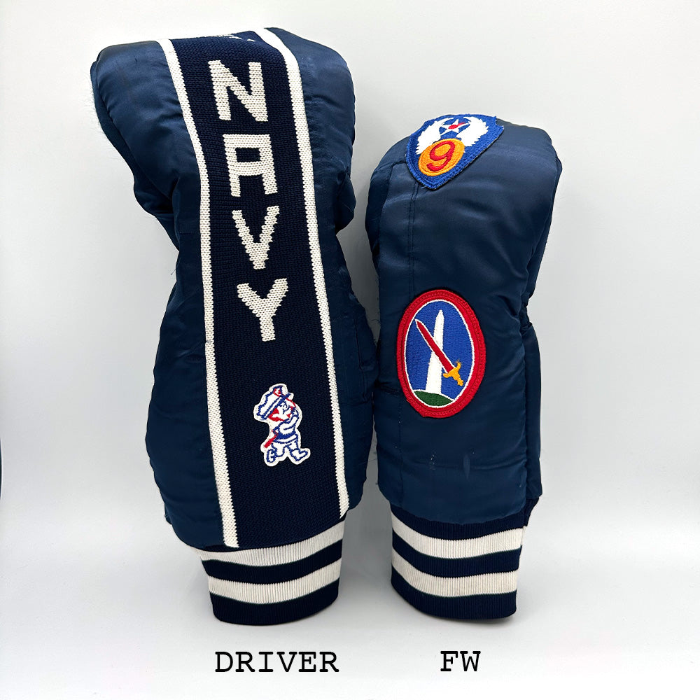 Vintage Custom Head Cover Set  / Driver / 1W / Fairway Wood / FW / Navy x White / OGHCP001-Navy Set