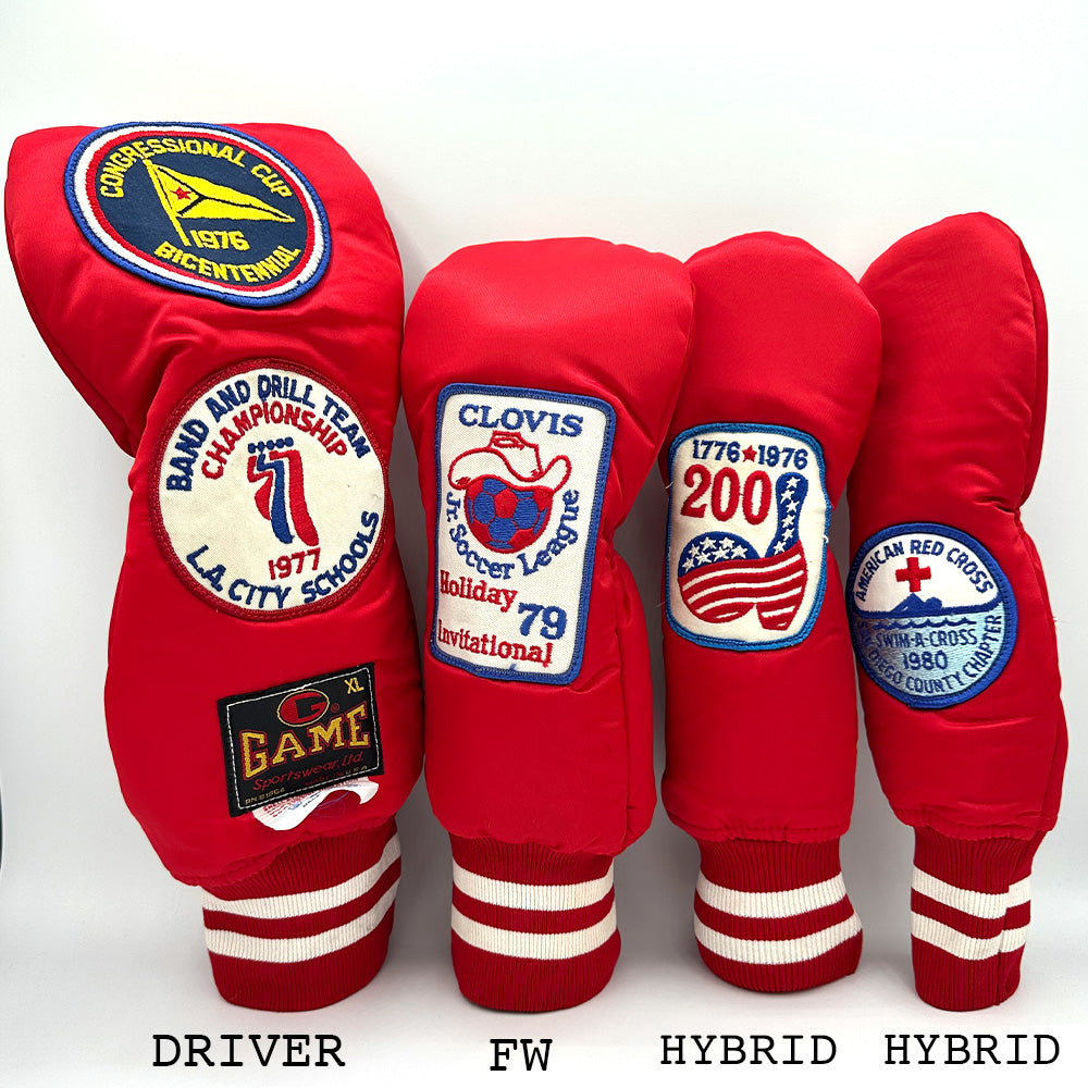 Vintage Custom Head Cover Set  / Driver / 1W / Fairway Wood / FW / Utility / Hybrid / UT / Red / OGHCP001-Red Set